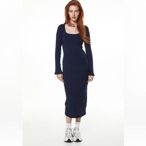 Ribbed Bodycon Dress.Navy Blue.M